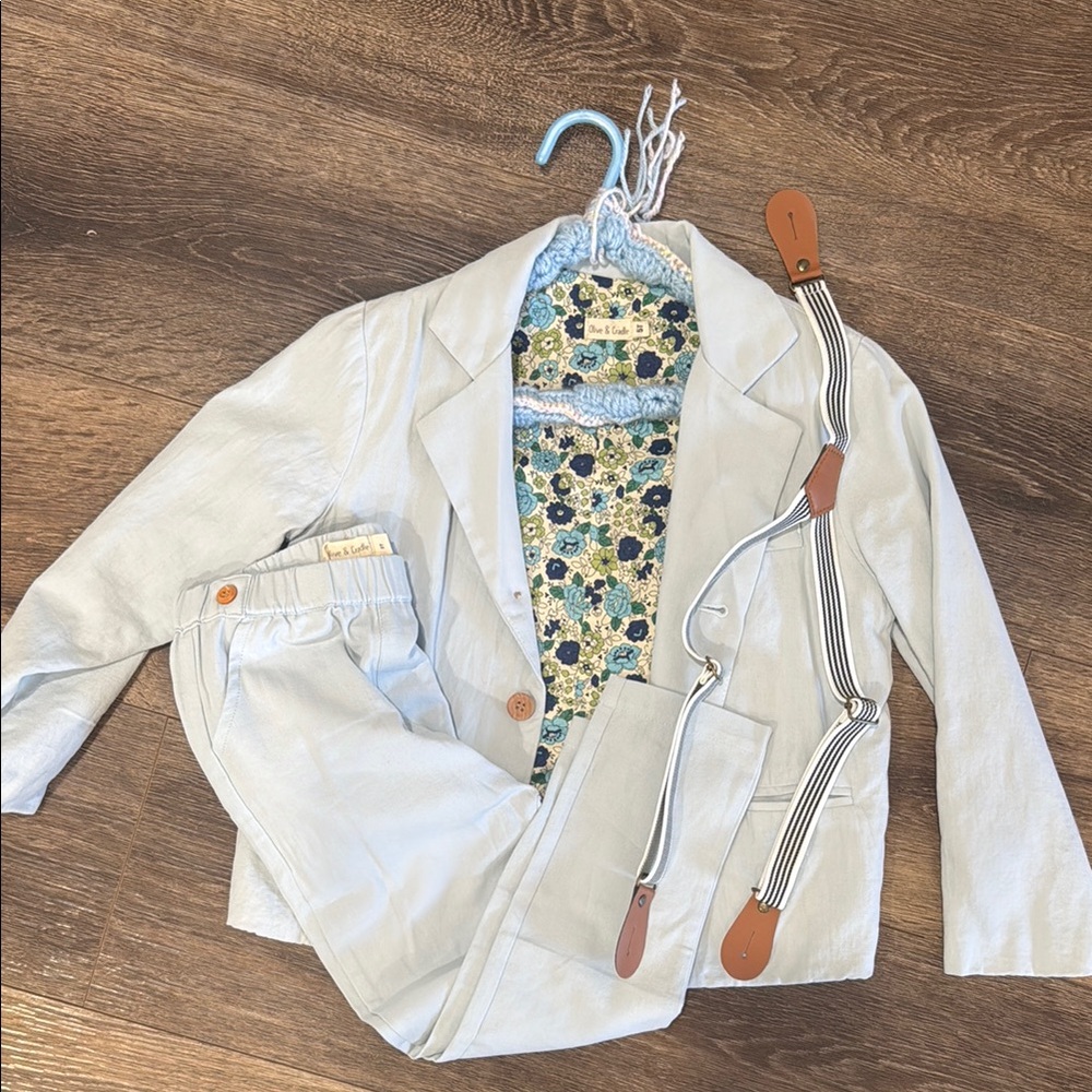 Light Blue Suit Set with Suspenders